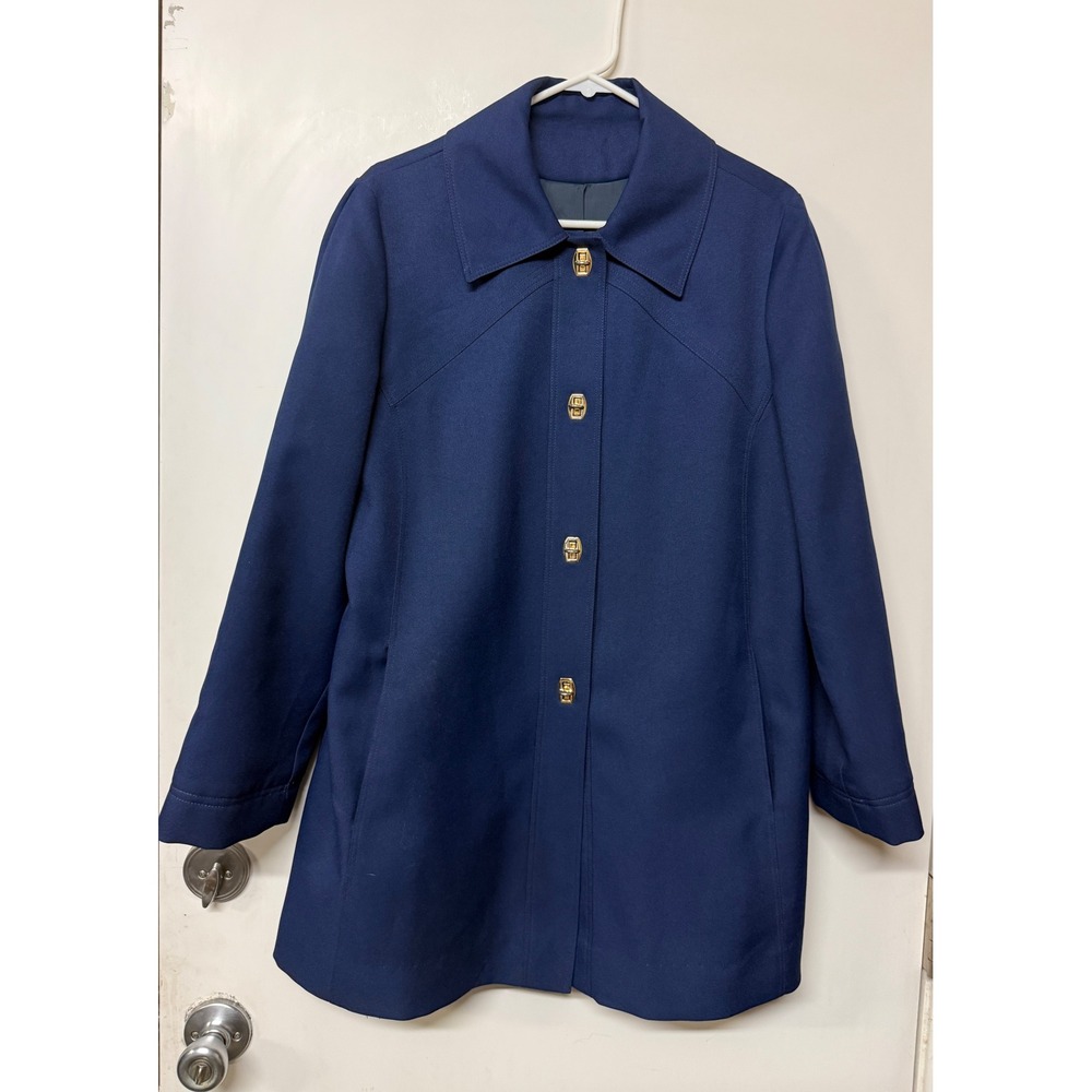 Samuel Martin Ltd Seattle Rainwear Navy Blue Vintage Car Coat Gold Buttons 10